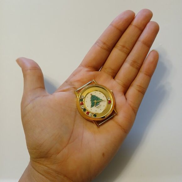 Vtg Majestron Women's Moving Rhinestone Bezel Quartz Watch Case Xmas Theme - Picture 7 of 11